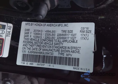 2016 Honda Cr-V Ex z USA, uszkodzony, nr VIN 5J6RM4H58GL054720